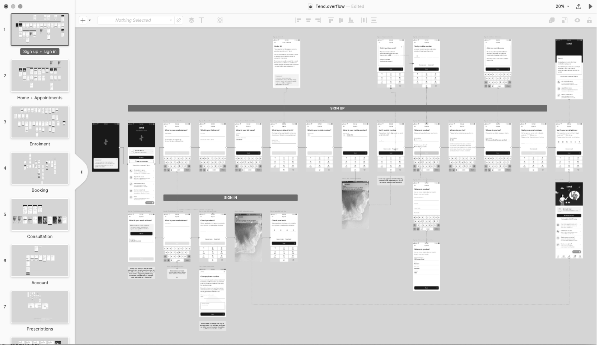 Tend app UX design - user flows